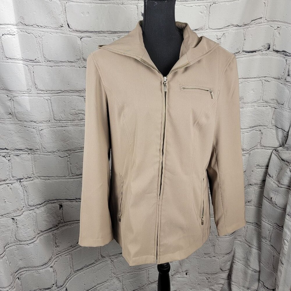 Braetan Womens Large Tan Full Zip Hooded Business Casual Coastal Jacket Office